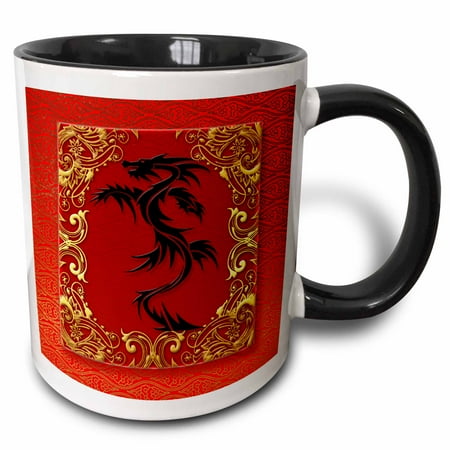Year Dragon Zodiac 3dRose Chinese Zodiac Year of the Dragon Chinese New Year Red, Gold and Black - Two Tone Black Mug, 11-ounce ()
