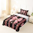 thumbnail image 3 of spefrowx Retro Baroque Leopard Print Bow Twin Sheets for Girls, Black Coral Pearl Stripe Bedding, 3-Piece, 1 Flat Sheet, 1 Fitted Sheet and 1 Pillowcase, 3 of 6