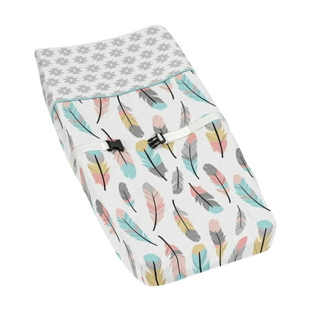 UPC: 0846480049913 | Feather Turquoise and Coral Collection Changing Pad Cover
