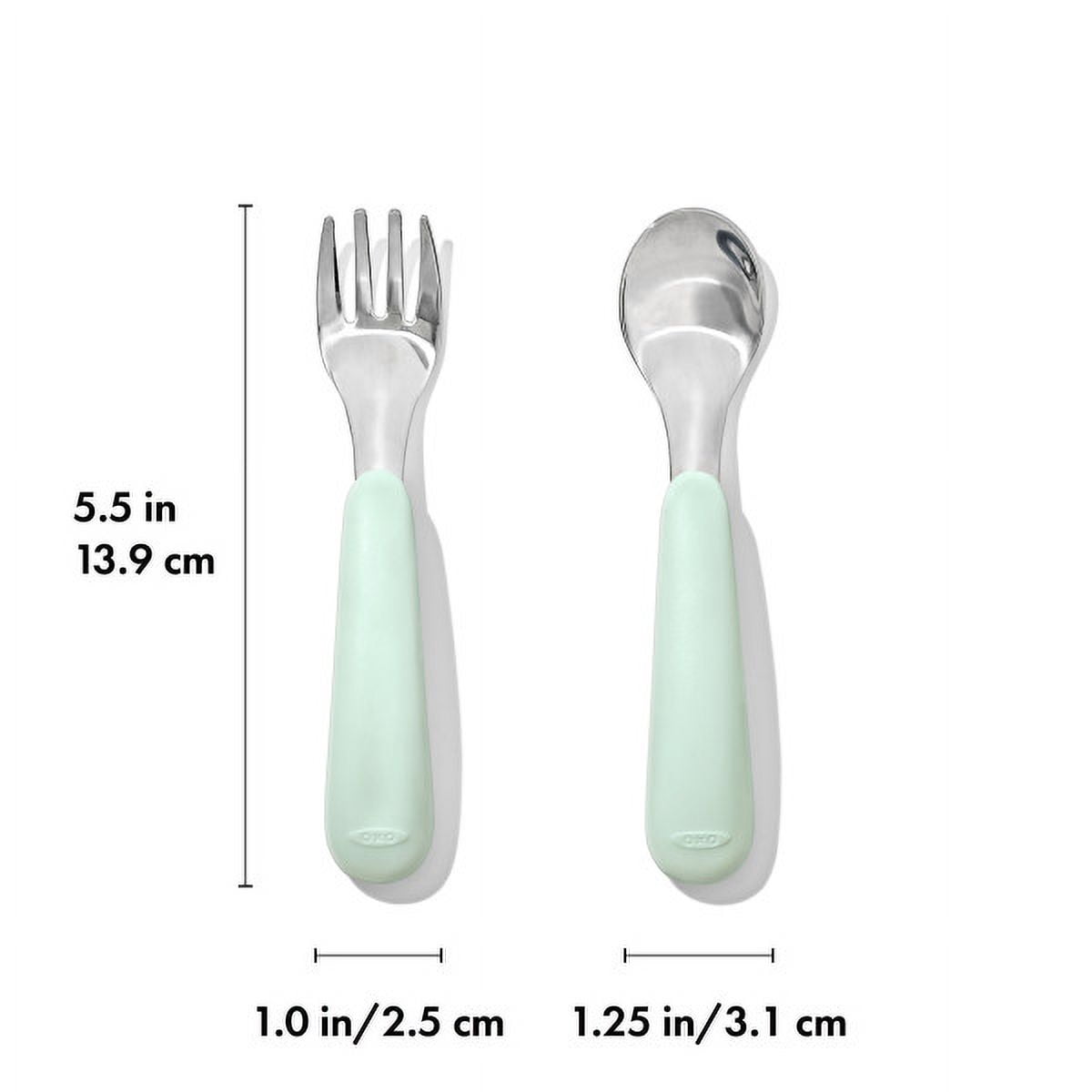 OXO Tot Toddler Stainless Steel Fork and Spoon 2 Piece Set for 12+ Months, Opal