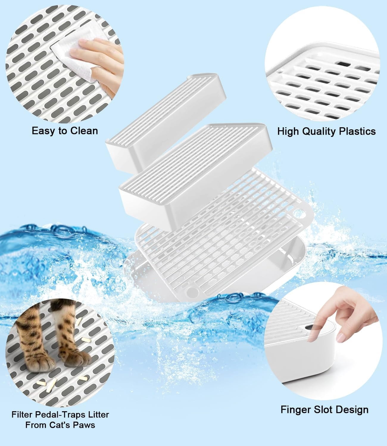 Adjustable 3 Steps Litter Box Ramp with Detachable Litter Trapper,Non-Slip Easy Clean Cat Litter Stair for Small & Elderly Cats,Litter Box Ramp with Filter Function.