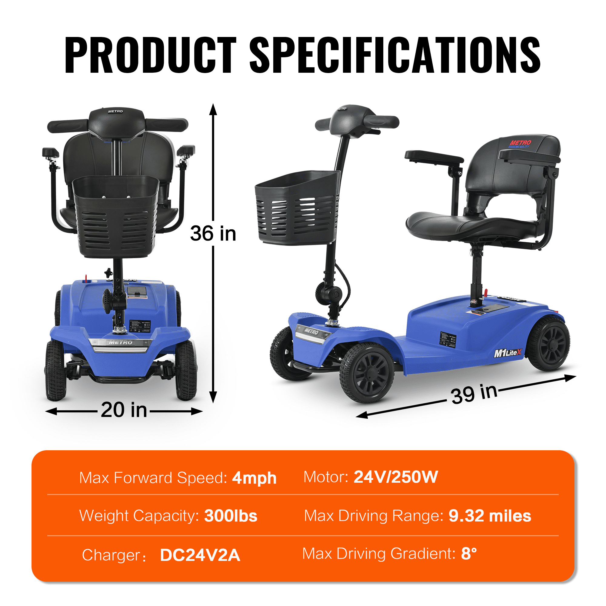LEGAHOME Compact Mobility Scooter, Electric Powered 4 Wheels Scooter for Seniors, Lightweight Folding Motorized Scooters with LED Headlight, Heavy Duty Elderly Mobility Scooter, Holds 330lb, Blue