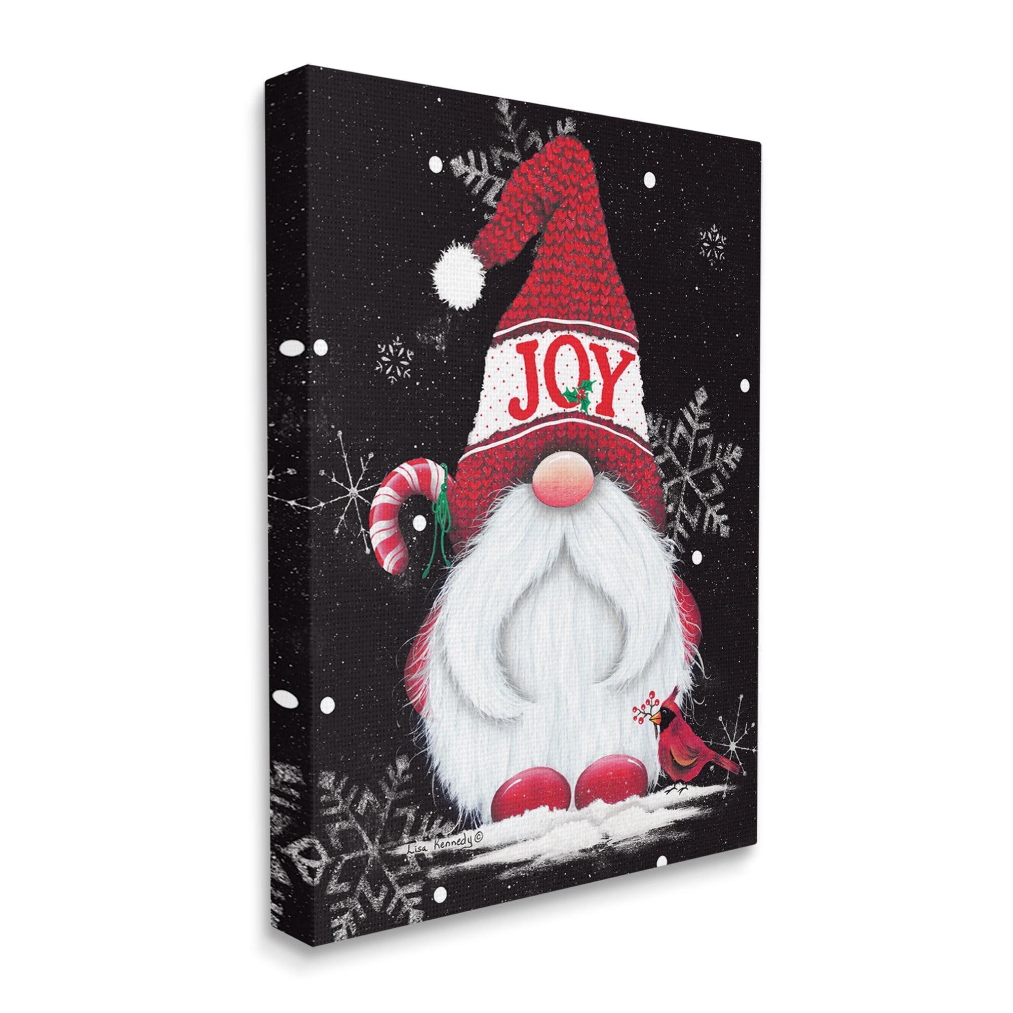 Red Holiday Gnome Candy Cane Snowflakes Pattern Fairy Tales & Fantasy Graphic Art Gallery-Wrapped Canvas Print Wall Art