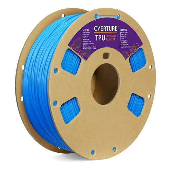 OVERTURE TPU Filament 1.75mm Flexible TPU Roll, Soft 3D Printer Consumables, 1kg Spool (2.2 lbs), Dimensional Accuracy +/- 0.03 mm (TPU Digital Blue)