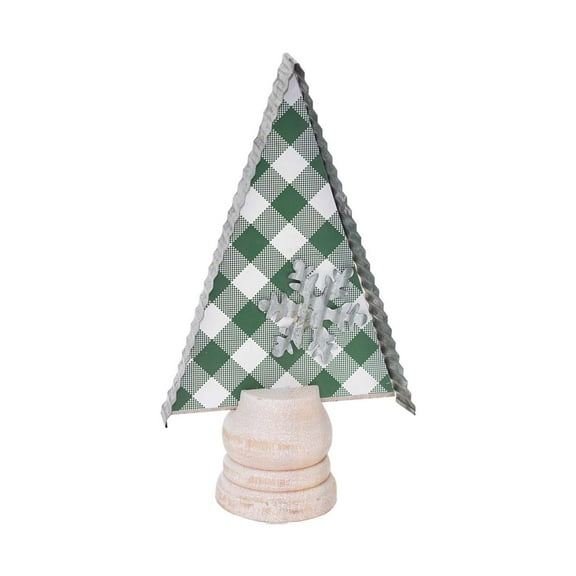 Parisloft Mini Christmas Tree-Shaped Wood and Metal Farmhouse Tabletop Decor, Green, 7.25"H