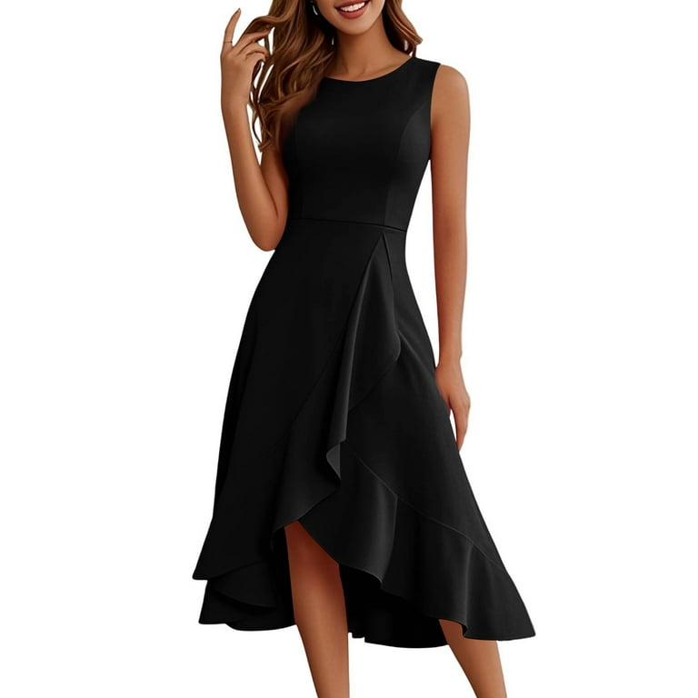 UoCefik Women's Cocktail Party Formal Wedding Guest Church Dresses, Modest  Graduation Prom Evening Dress Black L - Walmart.com