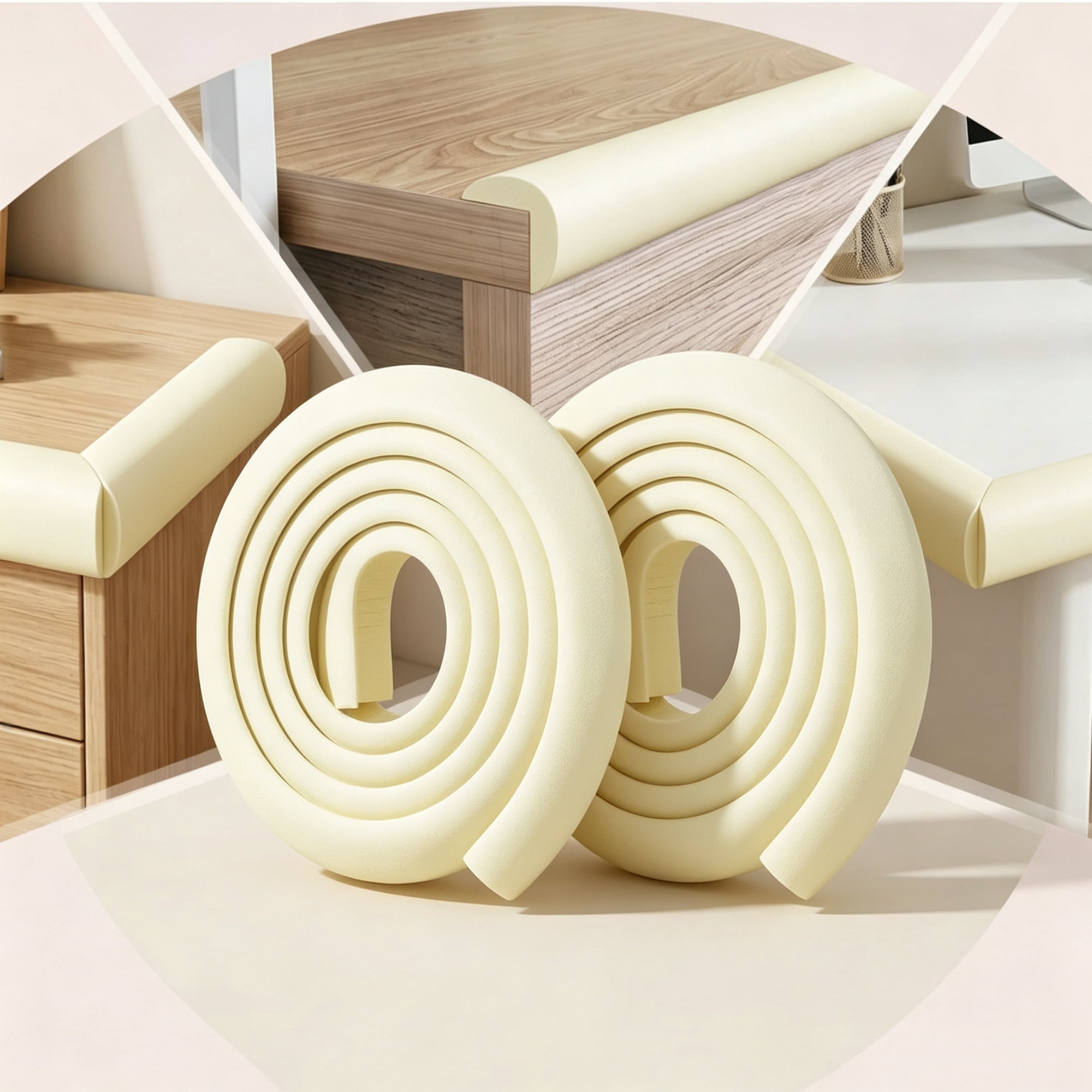 Topboutique Baby Proof Corners and Edges Bumpers Protector Soft Cushion Barrier L‑Shape Furniture Edge Cushion Strip Baby‑Proof Bumper Guard for Sharp Right‑Angle Corners, 2Pcs*6.56 ft, Beige