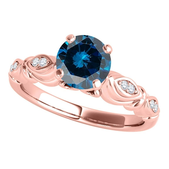 Aonejewelry 1.05 Ct. Halo Unique Design Blue Diamond Engagement Ring Crafted In 10K Solid Rose Gold