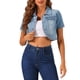 thumbnail image 1 of Chaqueta de mezclilla recortada de manga corta con cuello vuelto para mujer INSPIRE CHIC, azul claro, XL, 1 of 6