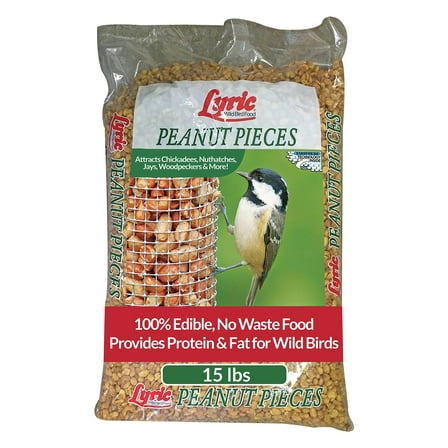 Lyric Peanut Pieces Wild Bird Seed 15 lb Bag - Shelled Peanuts Wild Bird Food for Outside Feeders - Attracts Titmice, Woodpeckers, Chickadees & More