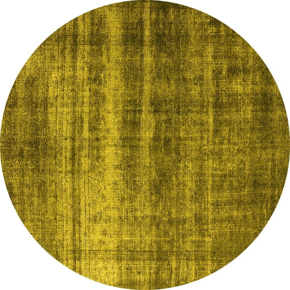 Ahgly Company Machine Washable Indoor Round Oriental Yellow Industrial Area Rugs, 8' Round