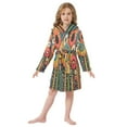thumbnail image 6 of FORMRS Niños Bathrobe Unisex Hooded Robe Soft Plush Pajamas Sleepwear, Size 10-12T, Red Colorful Flowers with Dots, 6 of 7