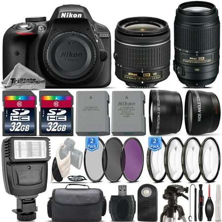Nikon D3300 DSLR Camera with 18-55mm Lens | 55-300mm VR - 64GB Kit (Best Nikon D3300 Bundle)