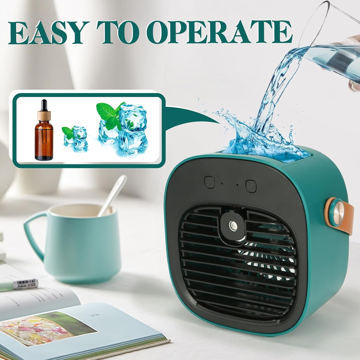 Air Fan Portable, Rechargeable Personal Air Cooler, Quiet Mini Air Conditioner Fan with 3 Speeds, Desk Cooling Fan for Bedroom, Car, Home, Camping, Travel, and Office