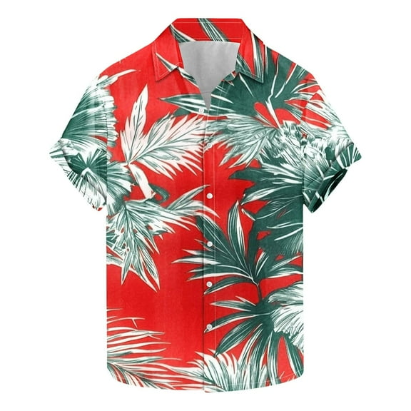 AHTJRT Men's Cuban Collar Shirt Monstera Leaf Variations Cozy Bonfire Nights Multicolor 4XL