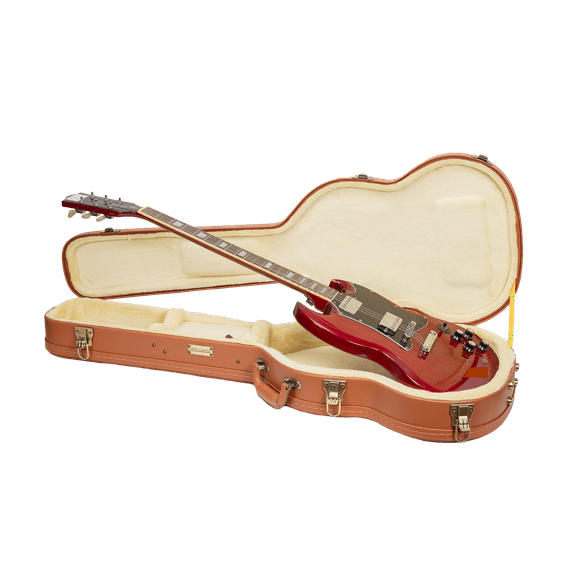 Crossrock Relief Series - Premium Wooden Case for SG Electric Guitars, featuring a Highly Textured Surface and Mink Imitation Fleece Interior - Red Wood