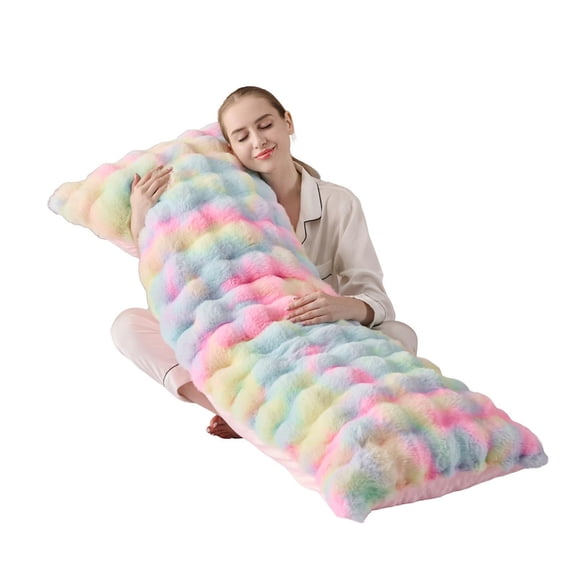 Luxury Shaggy Faux Fur Body Pillow,Fluffy Bed Pillow with Zipper Closure, Soft Decorative Plush Full Long Pillow,Fuzzy Hug Pillow for Home Living Room Side Sleeper & Pregnancy 20"x54" Rainbow
