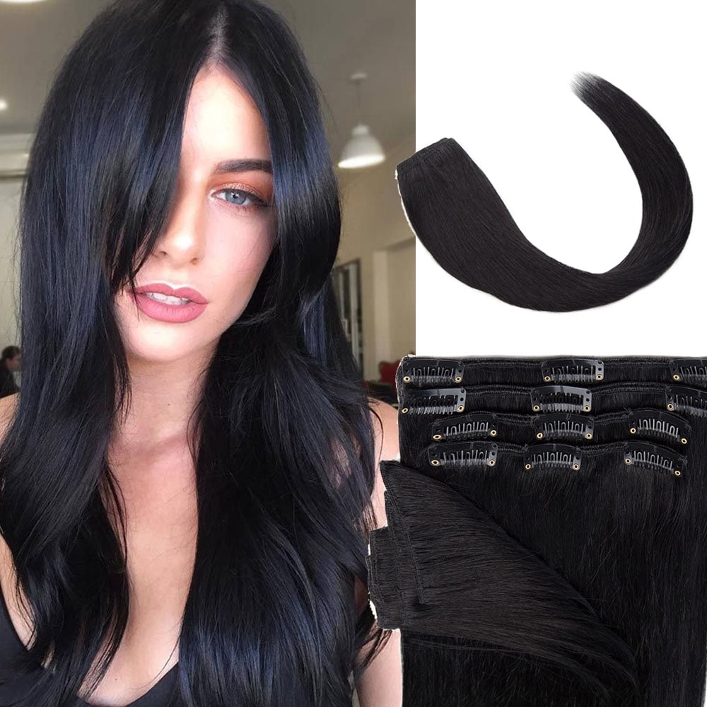SEGO Human Hair Clip In 100% Remy Human Hair Extensions 8PCS 18 Clips Virgin Human Hair Natural Smooth Full Head