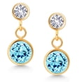 thumbnail image 2 of Gem Stone King 14k Yellow Gold Blue Apatite and White Created Sapphire Two Stone Dangle Earrings for Women (1.90 Cttw, Gemstone, Round 6MM, Round 3MM), 2 of 4