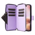 thumbnail image 3 of Compatible for iPhone 16 Wallet Case, Crossbody Strap PU Leather Folio Phone Cover, Zipper Handbag Purse with Card Holder Lanyard Flip Stand for iPhone 16, Purple, 3 of 10