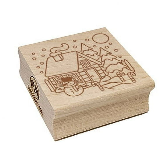 Winter House with Christmas Decorations Snowman Square Rubber Stamp Stamping Scrapbooking Crafting - Small 1.25in