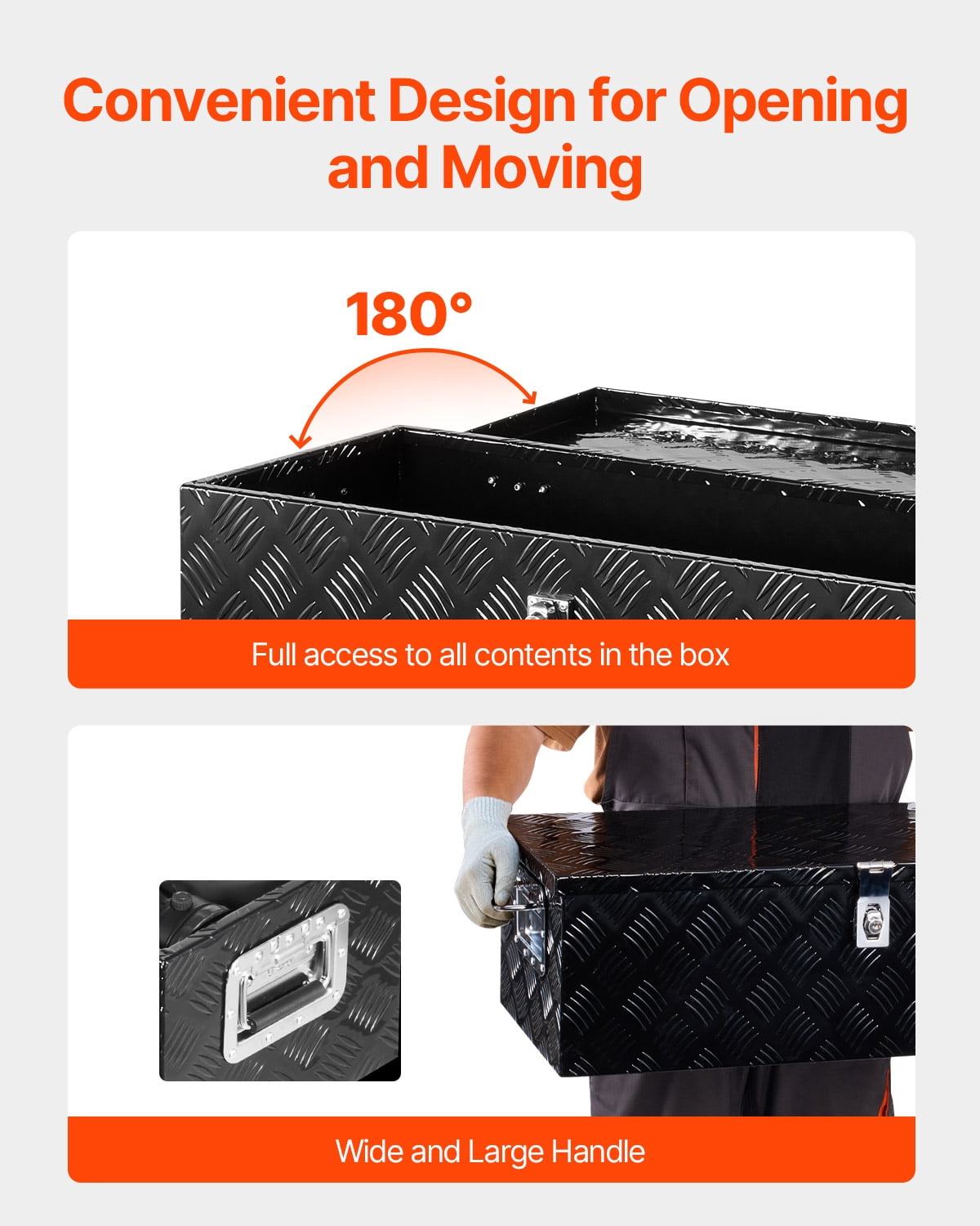 VEVOR Heavy Duty Aluminum Truck Bed Tool Box, Stripes Plated Tool Box with Side Handle and Lock Keys, Storage Toolbox Chest Organizer for Trailer, Pickup, Truck Bed, RV, 30"x13"x9.6", Black