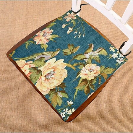 

ECZJNT colorful flowers birds on blue seat pad chair pads seat cushion 18x18 Inch