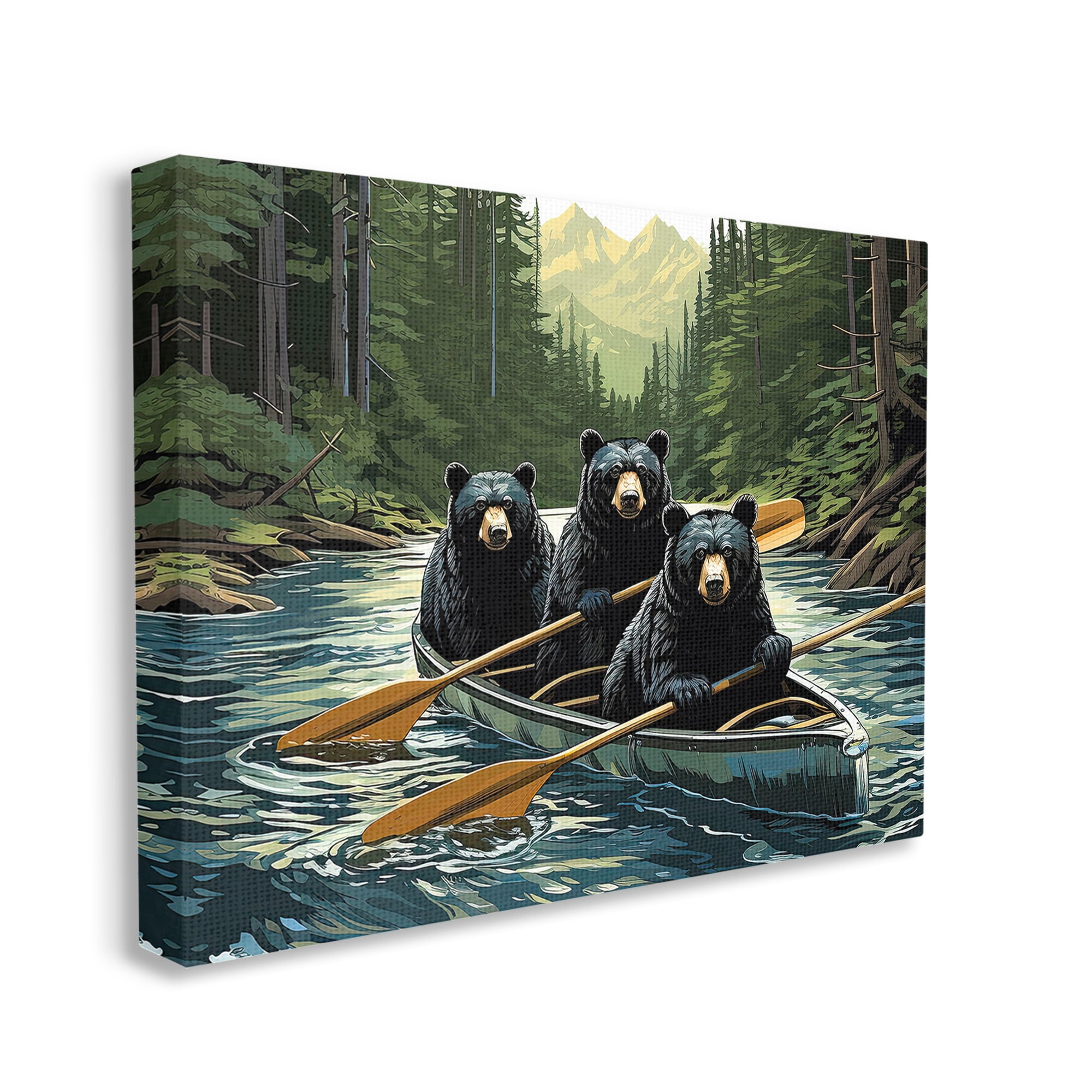 Stupell Industries Woodland Canoeing Bears Animals & Insects Painting Gallery Wrapped Canvas Art Print Wall Art, 40 x 30