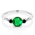 thumbnail image 2 of Gem Stone King 10K White Gold Green Nano Emerald Black Diamond and White Diamond Accent 3-Stone Engagement Ring for Women (0.95 Cttw, Round 6MM, Gemstone May Birthstone, Size 6.5), 2 of 5