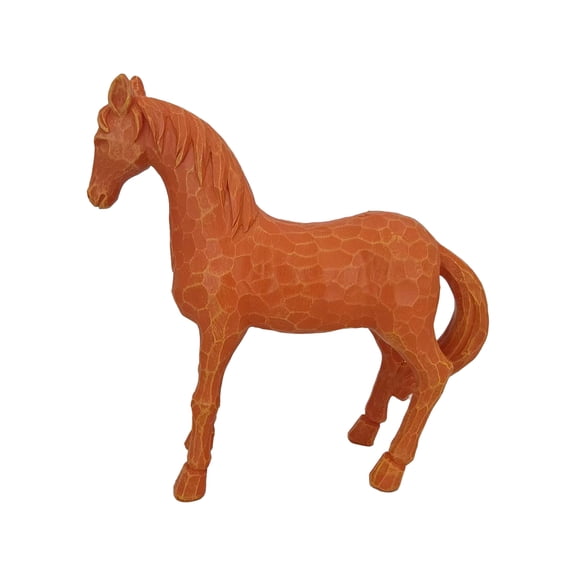 Hand Carved Orange Horse Statue - Rustic Resin Farmhouse Decor for Home & Garden