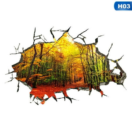 AkoaDa 3D Window View Forest Landscape In Four Seasons 3D Wall Sticker Green Golden Tree Removable Wallpaper Home Decoration