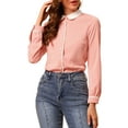 thumbnail image 5 of INSPIRE CHIC Women's Button Down Shirt Long Sleeve Work Peter Pan Collar Blouse Tops XL Pink, 5 of 7