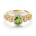 thumbnail image 2 of Gem Stone King 18K Yellow Gold Plated Silver Green Peridot and White Moissanite Engagement Ring for Women | 1.08 Cttw | Oval 7X5MM | Gemstone August Birthstone | Size 6, 2 of 3