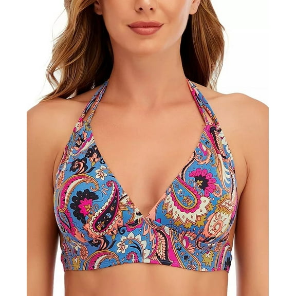 Lucky Brand Women's Paisley Poolside Charm Halter Top Swimsuit Blue Size Medium