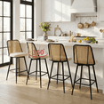 thumbnail image 4 of KOSSMAI Set of 4 Swivel PE Rattan(Plastic Rattan) Bar Stools – 26" Counter Height, Bouclé Cushion, 360° Rotation,Metal Leg Bar Chairs for Kitchen Island, Dining & Home Bar White, 4 of 10