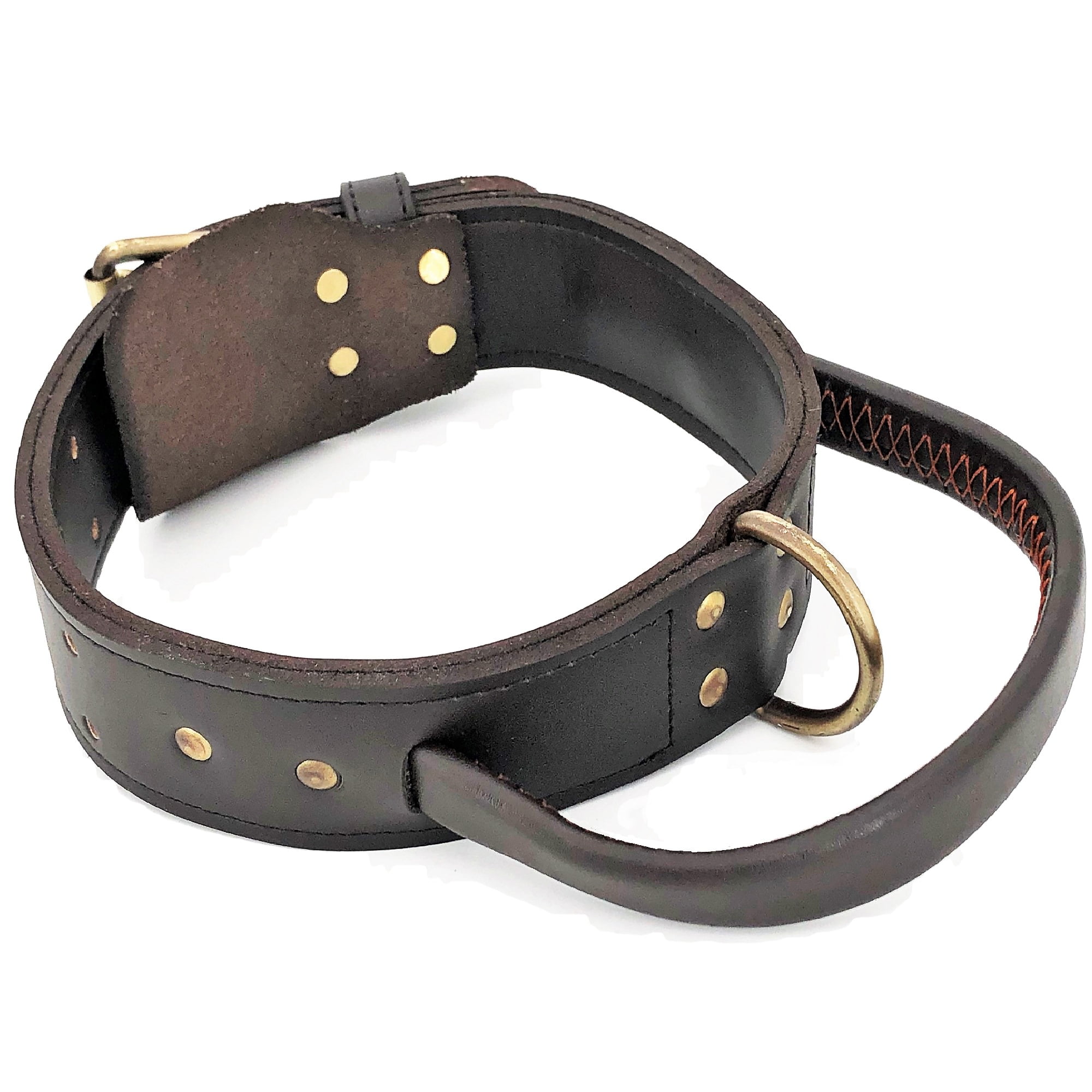 Dog Leather Training Collar with Handle Durable for Medium Large Dogs Pitbull 