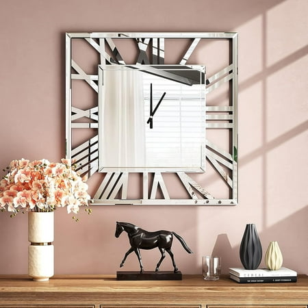 SHYFOY Modern Square Glass Large Wall Clock Mirror Finish Clock for Home Decor