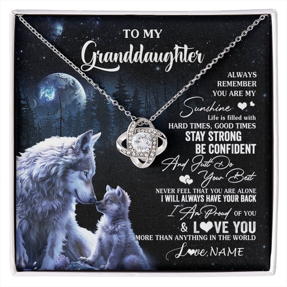 Granddaughter Wolf Always Remember Necklace, White Love Knot Necklace