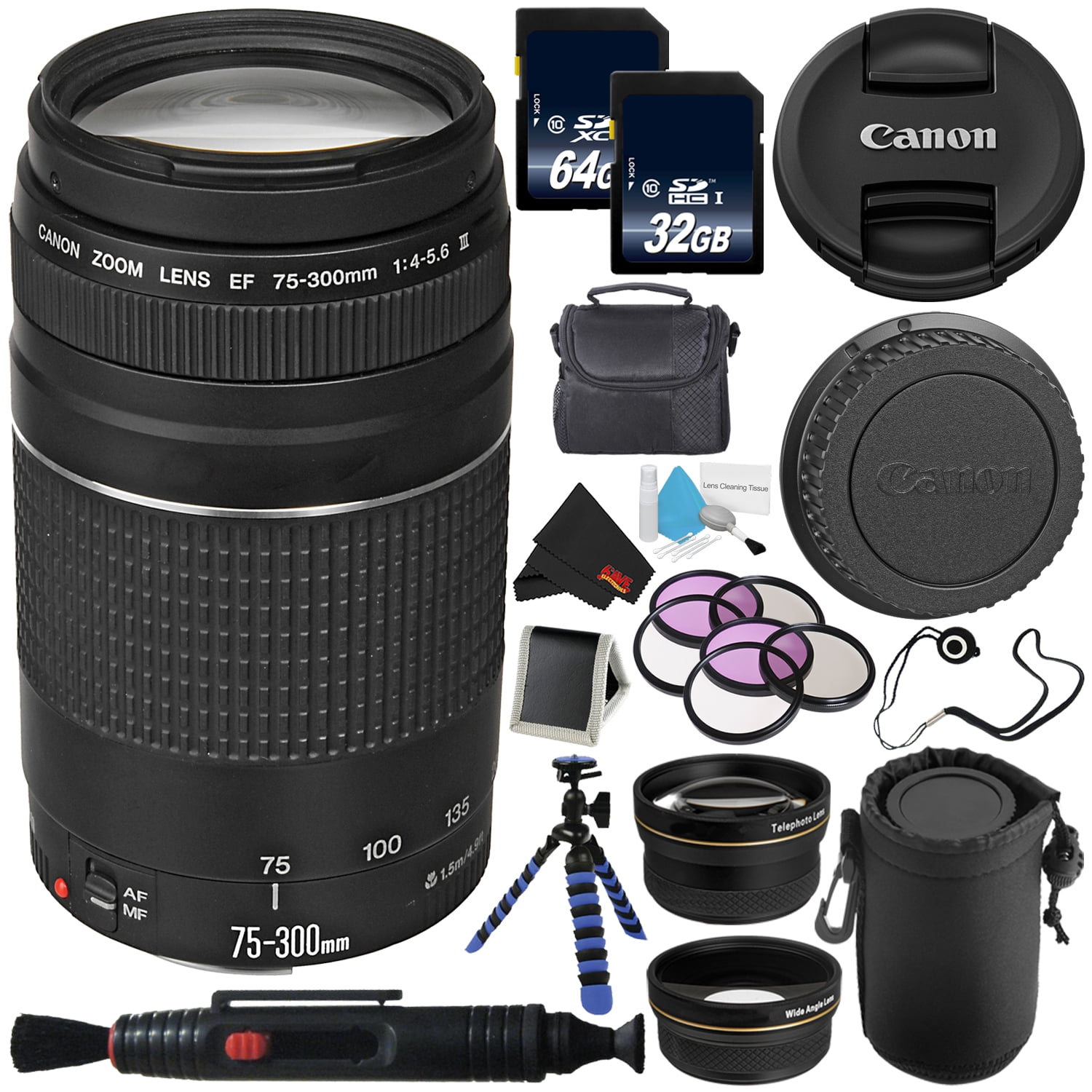 Canon Ef 75 300mm F 4 5 6 Iii Telephoto Zoom Lens 6473a003 Lens Pen Cleaner Deluxe Lens Pouch 58mm 3 Piece Filter Kit Deluxe Cleaning Kit Memory Card Wallet Microfiber Cloth Bundle Walmart Canada