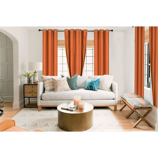 Nuevo juego de lujo de 2 paneles Adam Orange, 100 % opacos, 3 capas de oscurecimiento, eficiencia energética, ojales térmicos para ventanas, forrados. Tamaño: 89 cm de ancho x 213 cm de largo cada