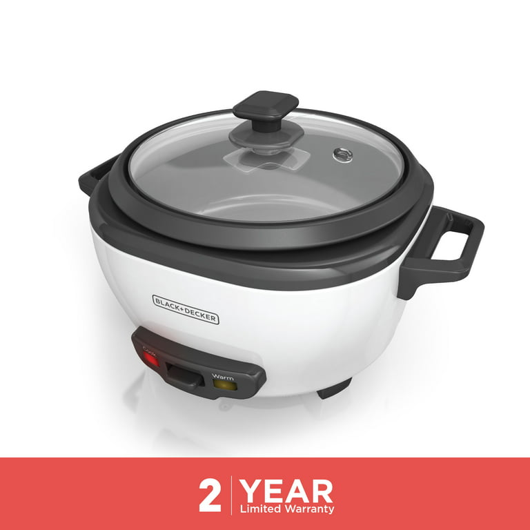  BLACK+DECKER Rice Cooker 6-Cup (Cooked) with Steaming Basket,  Removable Non-Stick Bowl, White: Home & Kitchen