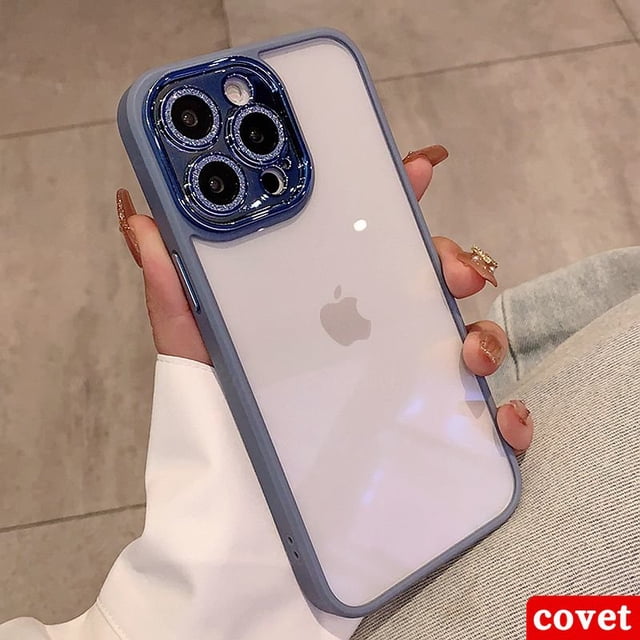 COVET Fundas TPU Plateado Acrílico Transparente Viene Con Un Brillo Integrado Lente De La Cámara protector Caso Para Case Funda Para iPhone 14 13 12 11 Pro Max 14 Plus