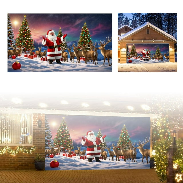 asddcavvf Bannière de Porte de Garage Extérieure de Noël Grande Couverture de Porte Décorative de Noël Porte de Garage Extérieure Mur de Maison Père Noël Bannière de Garage Bannière de Cerf Guirlande d'Anniversaire Bannière Extérieure Neutre