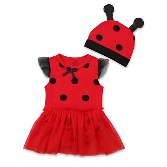 WIBACKER 3-6M Baby Girls Polka Dots Ladybug Dress Up Costume with Hat Birthday Halloween Christmas Fancy Party Outfit