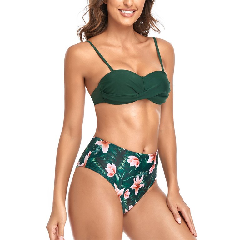 2DXuixsh Supportive Bikini Tops for Large Bust Womens Floral Print High  Waisted Bikini Sets High Cut Swimsuit Two Piece Bathing Suits Two Piece  Swimsuit with Shorts A L 