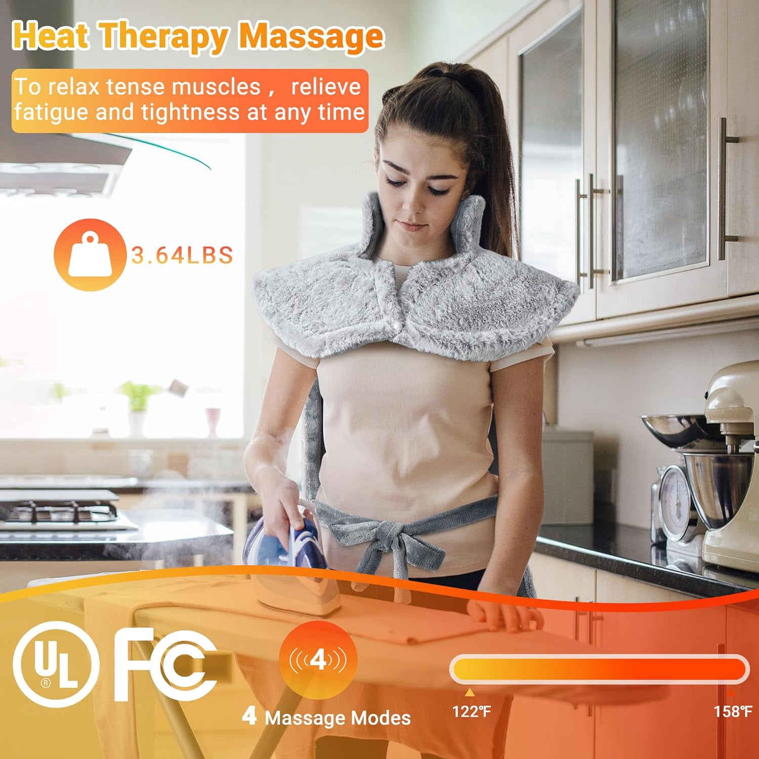 24" x 35" in Electric Massage Heated Blanket with 2 Motors, 2 Heating Levels, 4 Massage Modes for Back,Neck,Shoulder