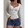 thumbnail image 4 of Women's Long Sleeve Shirts Casual Square Neck Tops Slim Fit Rib Knit Basic Tee 2025 Fall Summer Clothes White L, 4 of 8