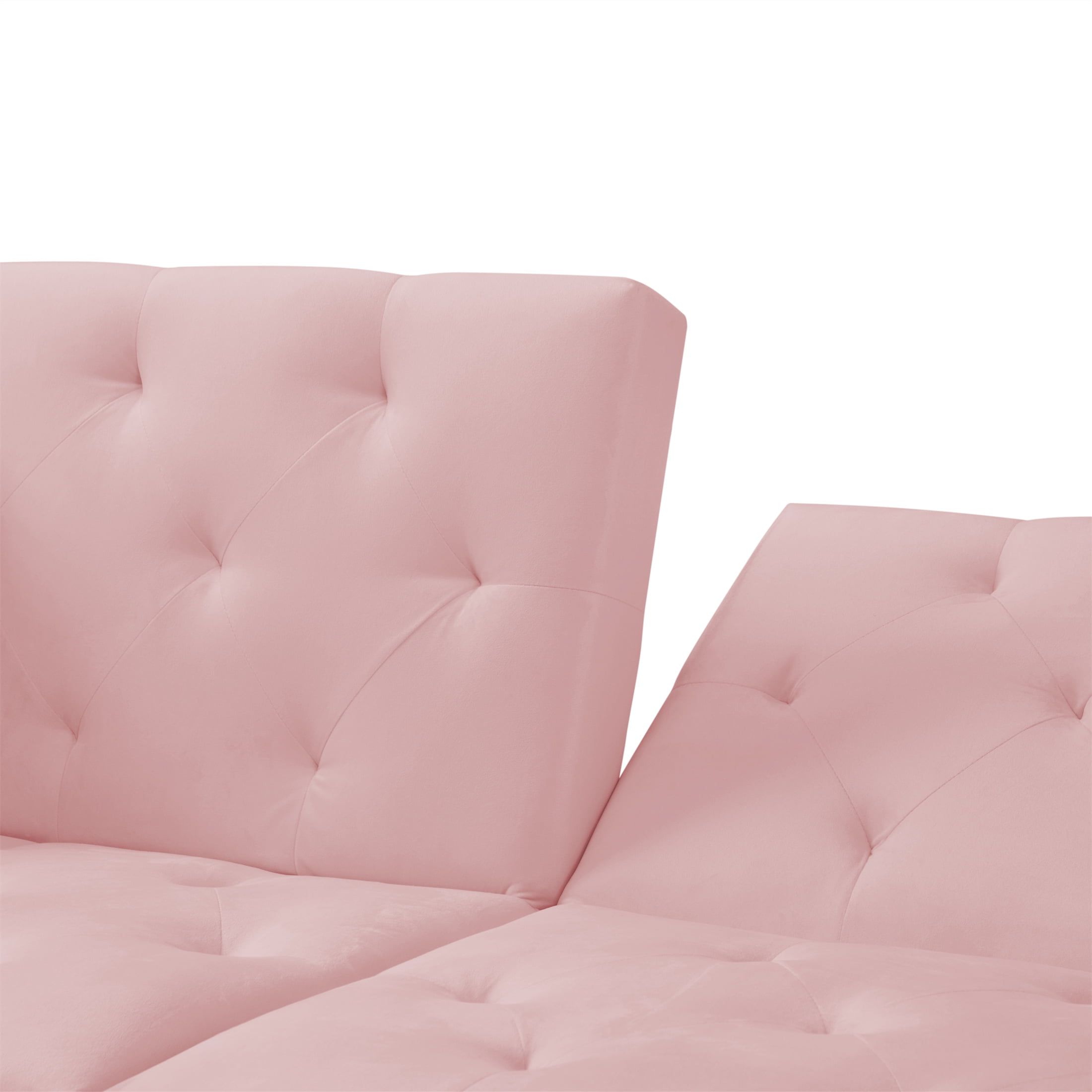 Aukfa Velvet Futon Convertible Sofa for Home Office, Nailhead Decor, 2 Pillows, Pink