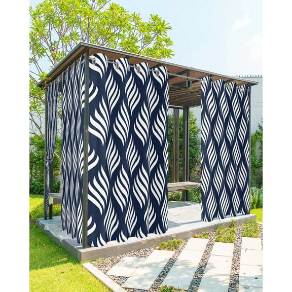 Outdoor Curtains for Patio, Abstract Navy Blue, Waterproof Blackout Outside Curtain for Porch/Pergola/Gazebo, Modern Minimalistic Geometric Stripes Thermal Insulated Drapes, 1 Panel, 54 x 84 Inch