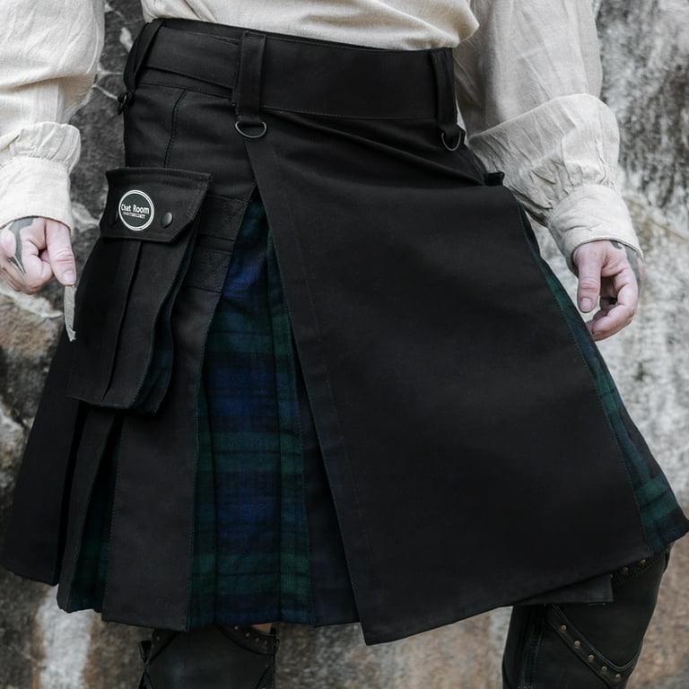 Mens Fashion Casual Scottish Style Plaid Contrast Pocket Pleated